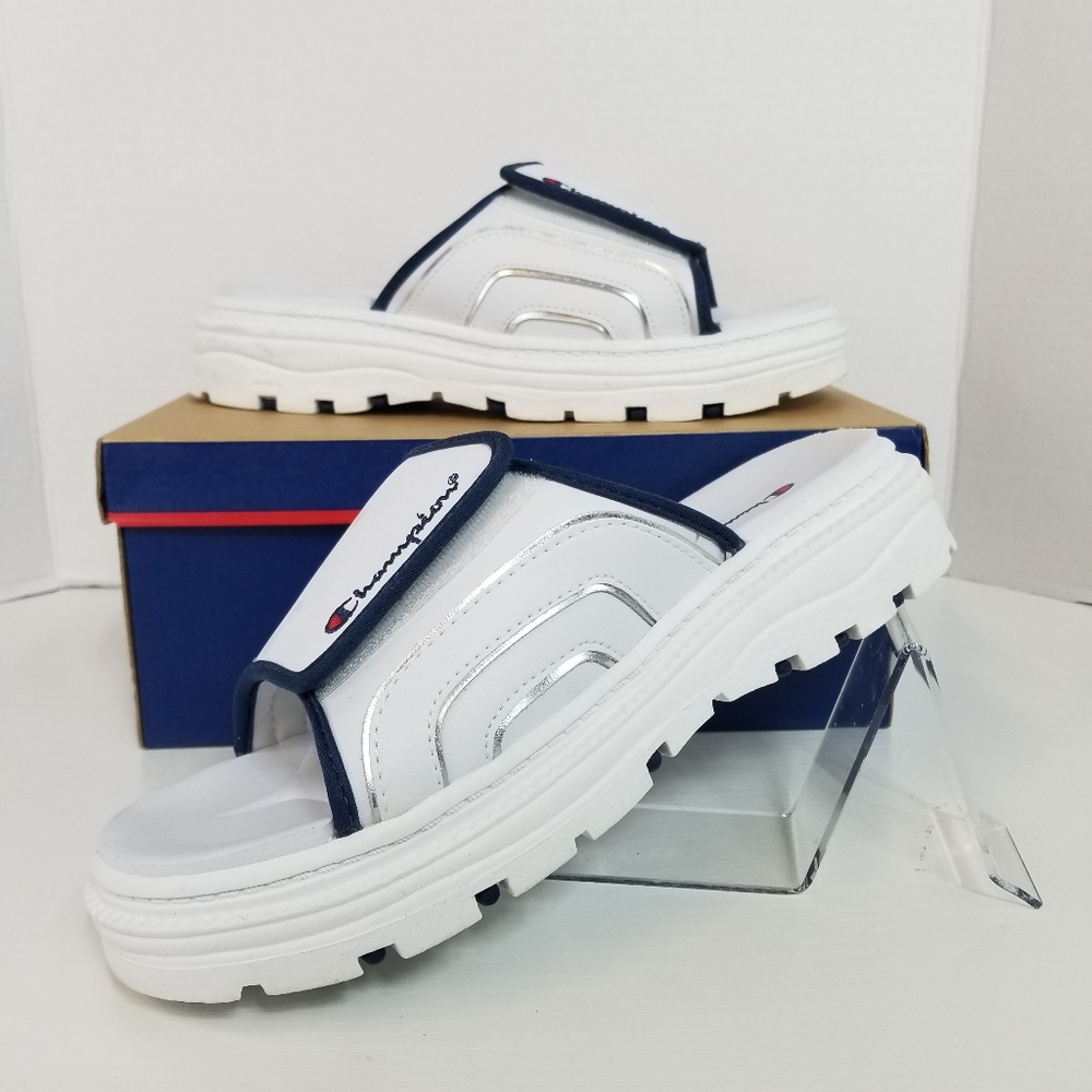 Champion Chunky Platform Y2K Adjustable Hook & Loop Women SZ 8 White Sandals EUC
